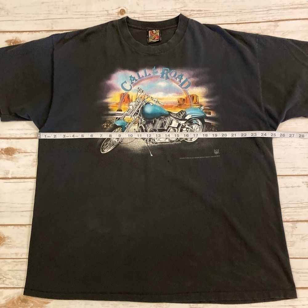 Vintage 1997 3D Emblem Call Of The Road Black Biker Graphic Sturgis T-shirt XXL - Picture 4 of 12